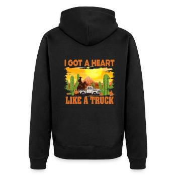Ich habe ein Herz wie ein Truck - Unisex Premium Bio Zip Hoodie - Schwarz - Hinten - Nico (187cm)
