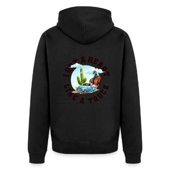 Ich habe ein Herz wie ein Truck - Unisex Premium Bio Zip Hoodie - Schwarz - Hinten - Nico (187cm)