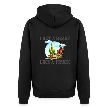 Ich habe ein Herz wie ein Truck - Unisex Premium Bio Zip Hoodie - Schwarz - Hinten - Nico (187cm)
