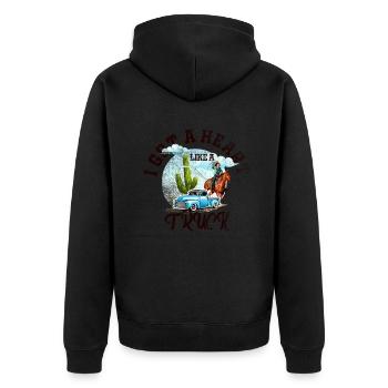 Ich habe ein Herz wie ein Truck - Unisex Premium Bio Zip Hoodie - Schwarz - Hinten - Nico (187cm)