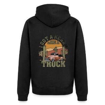 Ich habe ein Herz wie ein Truck - Unisex Premium Bio Zip Hoodie - Schwarz - Hinten - Nico (187cm)