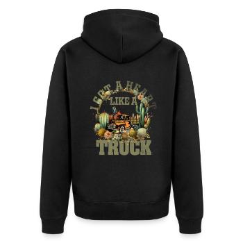 Ich habe ein Herz wie ein Truck - Unisex Premium Bio Zip Hoodie - Schwarz - Hinten - Nico (187cm)
