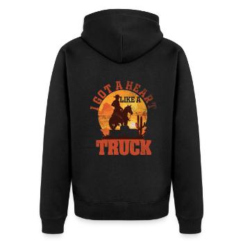 Ich habe ein Herz wie ein Truck - Unisex Premium Bio Zip Hoodie - Schwarz - Hinten - Nico (187cm)