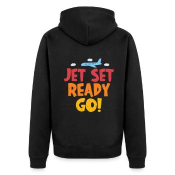 Jet Set Ready Go Flugzeug Urlaubsmodus - Unisex Premium Bio Zip Hoodie - Schwarz - Hinten - Nico (187cm)
