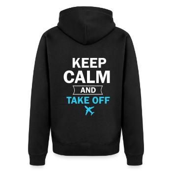 Keep Calm And Take Off Fun Vacation - Unisex Premium Organic Zip Hoodie - black - Back - Nico (187cm)