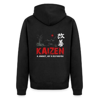 Kaizen : un voyage, pas une destination - Veste à capuche bio Premium Unisexe - noir - Dos - Nico (187cm)