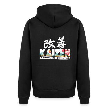 Kaizen : un voyage, pas une destination - Veste à capuche bio Premium Unisexe - noir - Dos - Nico (187cm)