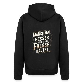Besser Wenn Du Die Fresse Hältst - Unisex Premium Organic Zip Hoodie - black - Back - Nico (187cm)