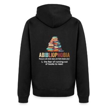 Abibliophobia Bookworm Reading Books - Unisex Premium Organic Zip Hoodie - black - Back - Nico (187cm)