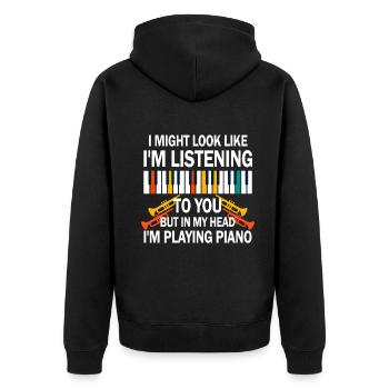 J’ai peut-être l’air d’écouter du piano - Veste à capuche bio Premium Unisexe - noir - Dos - Nico (187cm)
