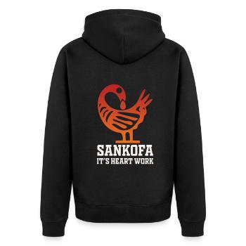 Sankofa Symbol Adinkra Ghana Schwarz - Unisex Premium Bio Zip Hoodie - Schwarz - Hinten - Nico (187cm)