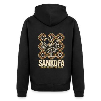 Sankofa Symbol Adinkra Ghana Schwarz - Unisex Premium Bio Zip Hoodie - Schwarz - Hinten - Nico (187cm)