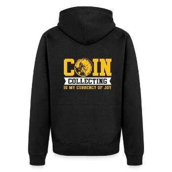 Old Coins New Adventures Numismatics - Unisex Premium Organic Zip Hoodie - black - Back - Nico (187cm)
