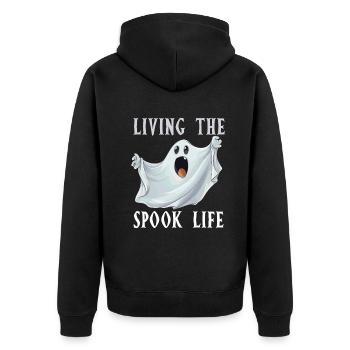 Living The Spook Life Ghost Bait - Unisex Premium Organic Zip Hoodie - black - Back - Nico (187cm)