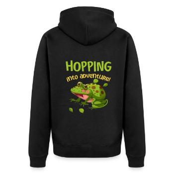 Hopping Into Adventure Frogs Nature Joy - Unisex Premium Organic Zip Hoodie - black - Back - Nico (187cm)