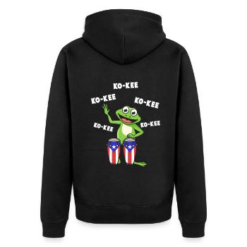 Ko-Kee Frog spielt Gitarre Melodie - Unisex Premium Bio Zip Hoodie - Schwarz - Hinten - Nico (187cm)