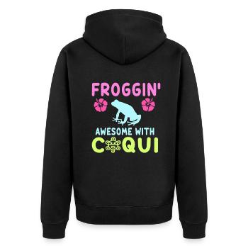 Froggin' Awesome With Coqui Vibe - Unisex Premium Organic Zip Hoodie - black - Back - Nico (187cm)