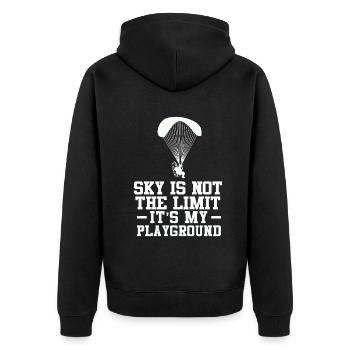 Sky Is Not The Limit It's My Playground - Unisex Premium Bio Zip Hoodie - Schwarz - Hinten - Nico (187cm)