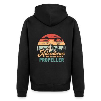 Abenteuer sind besser mit einem Propeller - Unisex Premium Bio Zip Hoodie - Schwarz - Hinten - Nico (187cm)