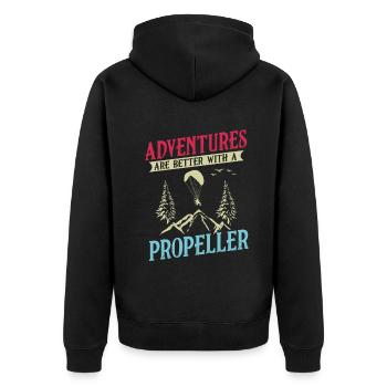 Abenteuer sind besser mit einem Propeller - Unisex Premium Bio Zip Hoodie - Schwarz - Hinten - Nico (187cm)