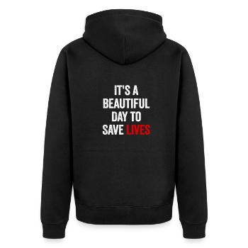 Es ist ein schöner Tag, um Leben zu retten - Unisex Premium Bio Zip Hoodie - Schwarz - Hinten - Nico (187cm)