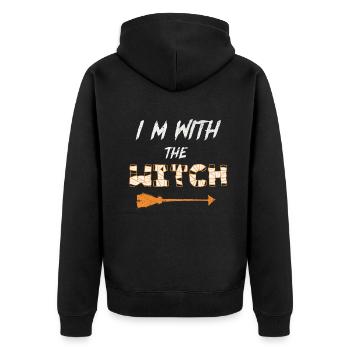 Ich bin mit der Hexe Halloween-Spaß - Unisex Premium Bio Zip Hoodie - Schwarz - Hinten - Nico (187cm)