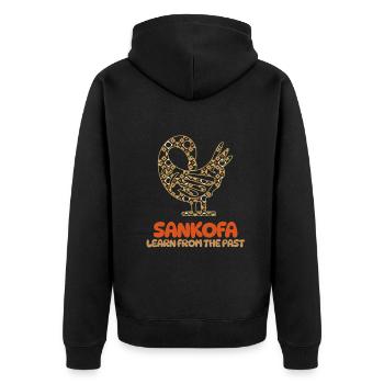 Sankofa Symbol Adinkra Ghana Schwarz - Unisex Premium Bio Zip Hoodie - Schwarz - Hinten - Nico (187cm)