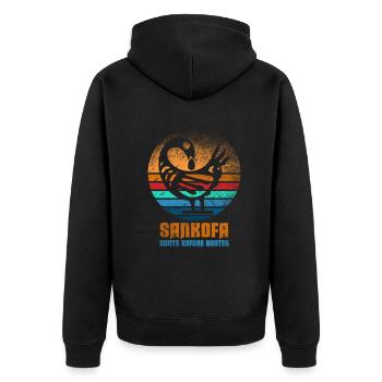 Sankofa Symbol Adinkra Ghana Schwarz - Unisex Premium Bio Zip Hoodie - Schwarz - Hinten - Nico (187cm)