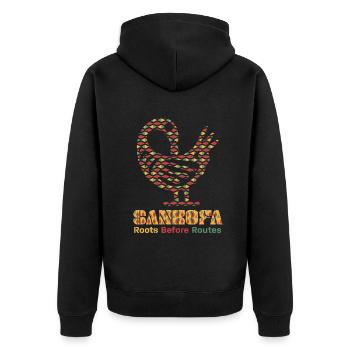 Sankofa Symbol Adinkra Ghana Schwarz - Unisex Premium Bio Zip Hoodie - Schwarz - Hinten - Nico (187cm)