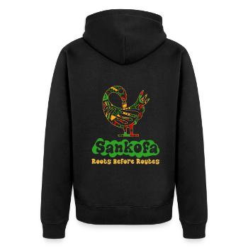 Sankofa Symbol Adinkra Ghana Schwarz - Unisex Premium Bio Zip Hoodie - Schwarz - Hinten - Nico (187cm)