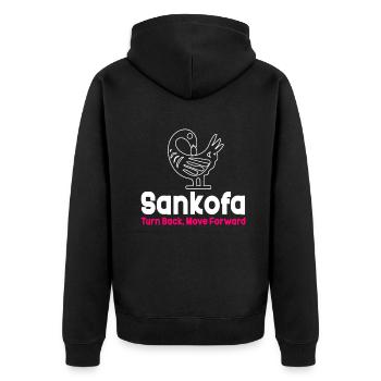 Sankofa Symbol Adinkra Ghana Schwarz - Unisex Premium Bio Zip Hoodie - Schwarz - Hinten - Nico (187cm)