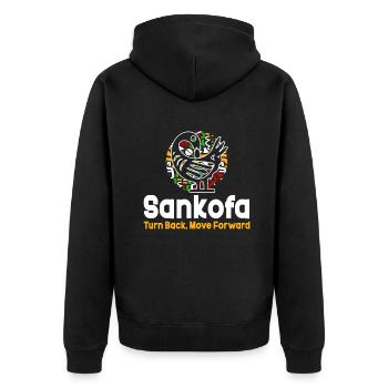 Sankofa Symbol Adinkra Ghana Schwarz - Unisex Premium Bio Zip Hoodie - Schwarz - Hinten - Nico (187cm)