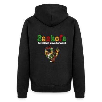 Sankofa Symbol Adinkra Ghana Schwarz - Unisex Premium Bio Zip Hoodie - Schwarz - Hinten - Nico (187cm)