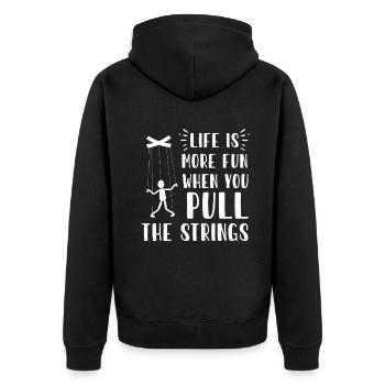 Puppenspiel Puppenspieler Puppen - Unisex Premium Bio Zip Hoodie - Schwarz - Hinten - Nico (187cm)