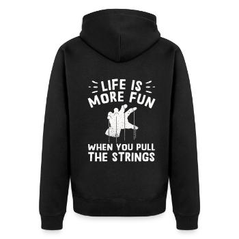 Puppenspiel Puppenspieler Puppen - Unisex Premium Bio Zip Hoodie - Schwarz - Hinten - Nico (187cm)