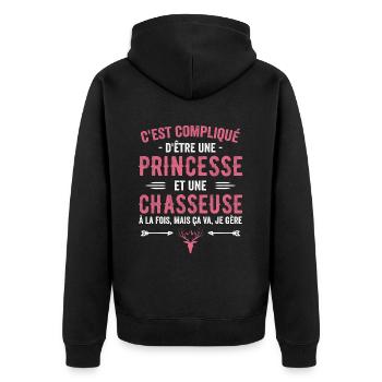 Jäger Jagd Hirschprinzessin Geschenk Jägerin - Unisex Premium Bio Zip Hoodie - Schwarz - Hinten - Nico (187cm)