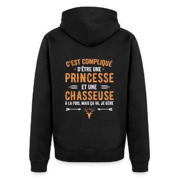 Jäger Jagd Hirschprinzessin Geschenk Jägerin - Unisex Premium Bio Zip Hoodie - Schwarz - Hinten - Nico (187cm)