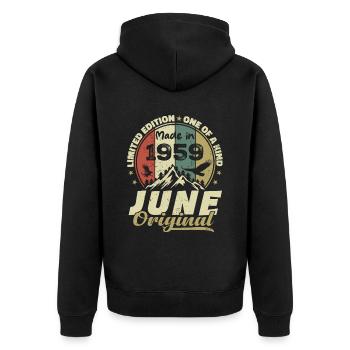 Juni 1959 Geburtstagsgeschenk Juni 1959 Juni 1959 - Unisex Premium Bio Zip Hoodie - Schwarz - Hinten - Nico (187cm)