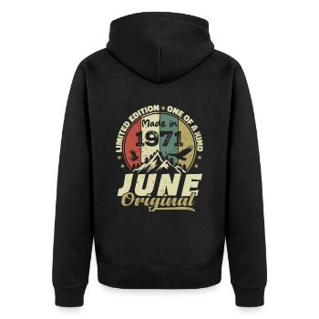 Juin 1971 Cadeau Anniversaire Juin 1971 Juin 1971 - Veste à capuche bio Premium Unisexe - noir - Dos - Nico (187cm)