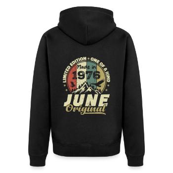 Juni 1976 Geburtstagsgeschenk Juni 1976 Juni 1976 - Unisex Premium Bio Zip Hoodie - Schwarz - Hinten - Nico (187cm)