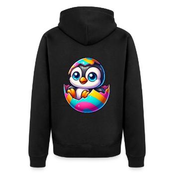 Süßer Pinguin schlüpft aus buntem Osterei - Unisex Premium Bio Zip Hoodie - Schwarz - Hinten - Nico (187cm)