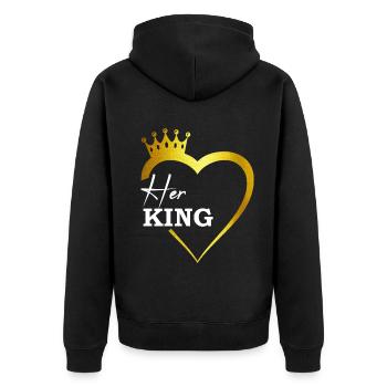 Her King gold King Queen Pärchenoutfit - Unisex Premium Bio Zip Hoodie - Schwarz - Hinten - Nico (187cm)