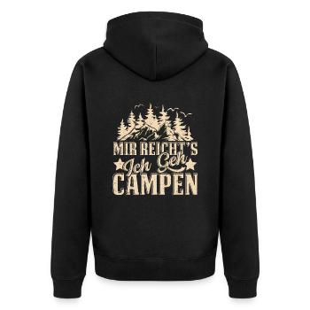 MIR REICHT'S ICH GEH CAMPEN - Unisex Premium Bio Zip Hoodie - Schwarz - Hinten - Nico (187cm)