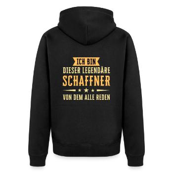 Ich bin dieser legendäre Schaffner - Unisex Premium Bio Zip Hoodie - Schwarz - Hinten - Nico (187cm)