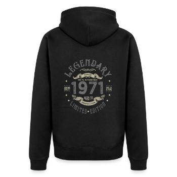 1971 Jubiläum legendär seit 1971 - Unisex Premium Bio Zip Hoodie - Schwarz - Hinten - Nico (187cm)
