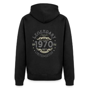 1970 Jubiläum legendär seit 1970 - Unisex Premium Bio Zip Hoodie - Schwarz - Hinten - Nico (187cm)