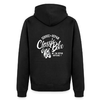 Classic Bike Service Reparatur - Unisex Premium Bio Zip Hoodie - Schwarz - Hinten - Nico (187cm)