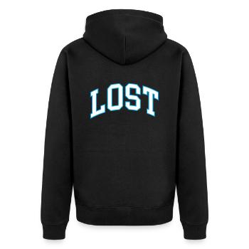 mustard gas - Unisex Premium Organic Zip Hoodie - black - Back - Nico (187cm)