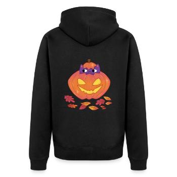 Halloween Kürbis Katze T-Shirt - Unisex Premium Bio Zip Hoodie - Schwarz - Hinten - Nico (187cm)