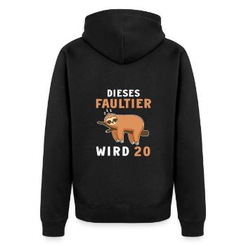 Lustiger Faultier 20 Geburtstag 20 Jahre Spruch - Unisex Premium Bio Zip Hoodie - Schwarz - Hinten - Nico (187cm)